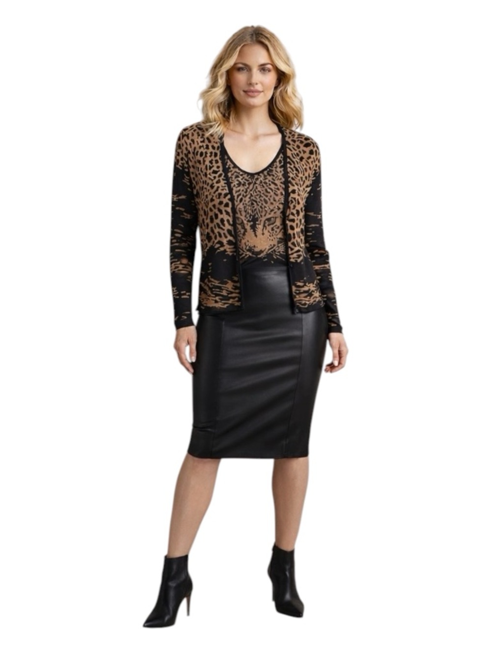 Vintage Escada Leopard Twin Set Women’s Small Rhinestone Sparkle Tank + Cardigan